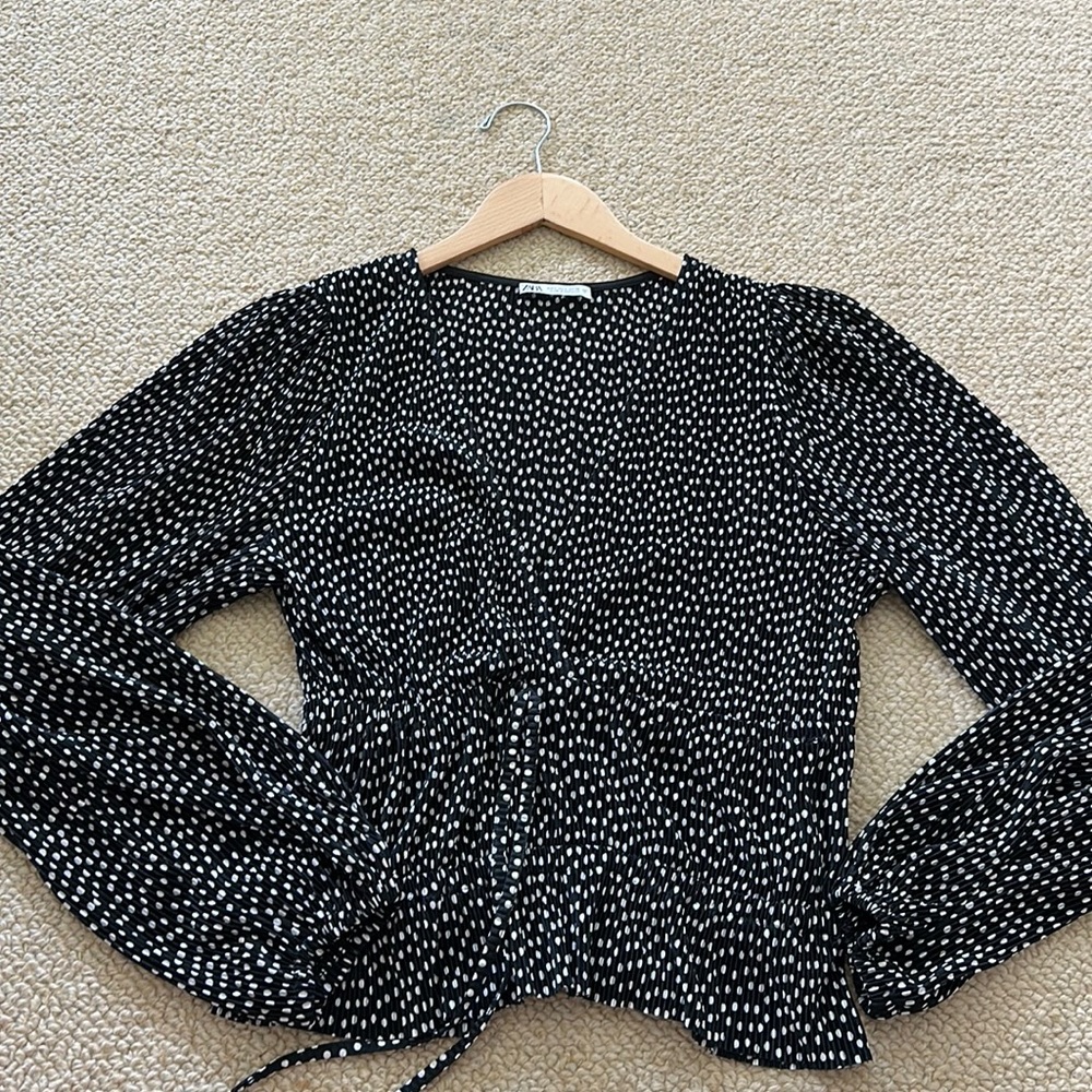 Zara Polka Dot V Neck Blouse